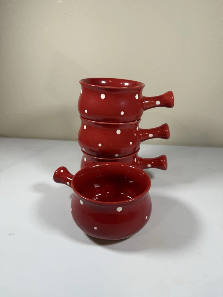 Temp-Tations by Tara - Red White Polka Dot Baking Dish Soup Bowl Mug - 4 Piece! - Image 1 of 3