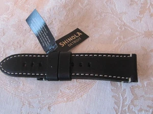 Correa de reloj de cuero genuino Shinola EE. UU. 24 mm negra nueva con etiquetas - Imagen 1 de 5
