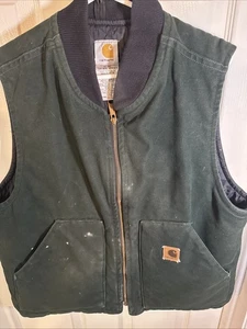 Vintage Carhartt V02 SPC Dark Green Large Canvas Quilted Men’s Vest Distressed - Picture 1 of 8