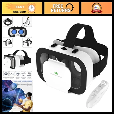 3D VR Headset with Controller - Adjustable Virtual Reality Goggles for 4.7-6.5" - Image 1 of 4