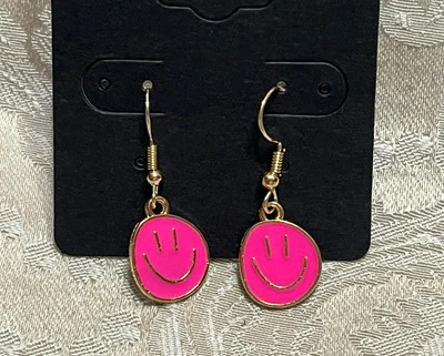Bohemian Festival Smiley Face Happy Face Gold Drop Dangle Earrings - Image 1 of 2