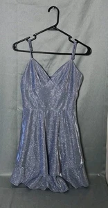 Size 11/12 Girls Blue Sparkle Spaghetti Strap Ruffle Dress Worn Once - Picture 1 of 11