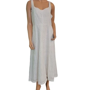 Old Navy Prairie Dress Womens Large White All Over Eyelet Midi Flowy Cam - Picture 1 of 18