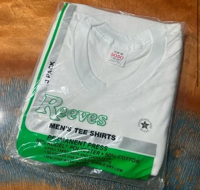 Vintage Reeves 3-pack White Crewneck T-Shirt Made in USA NOS 50/50 Cotton - Image 1 of 4