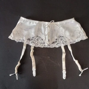 Christian Dior Vintage Satiny Silky Ivory White Lace Garter Belt Size S Stretch - Picture 1 of 9