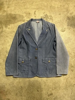 VINTAGE 70s Sears Militaires Equipment Denim Blazer Jacket Woman’s 14 Military Foto 1 de 4