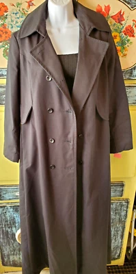 Вау! Новый из старых запасов винтажный 70-х макси длина черный двубортный плащ дождевик подходит 10 - Изображение 1 из 4