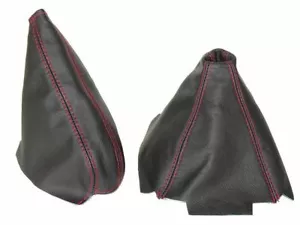 Gear Handbrake Boot For 1992-1998 Honda CRX Black Leather Red Stitching - Picture 1 of 4