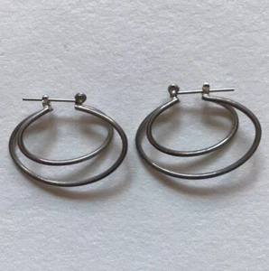 Vintage Sterling Silver Unique Double Oval Hoop Earrings - Picture 1 of 2