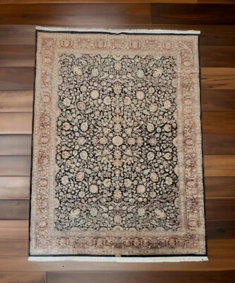 9x12ft  Hand-Knotted Traditional Design 100% Pure Wool Black Background Rug  - Image 1 of 4
