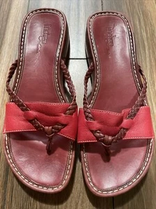 Indigo by Clarks Sandals Womens 10 M Slip On Slides Red Leather Casual - Picture 1 of 10