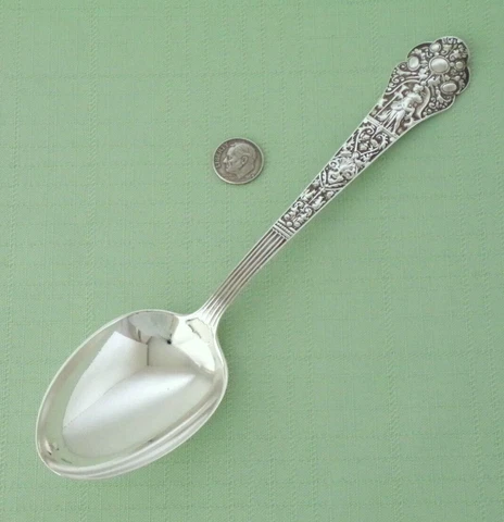 Antique GORHAM Sterling Silver Old MEDICI Multi Motif Serving Spoon 8 3/8" long Cover