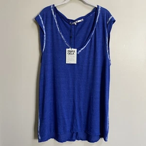NWT Pam & Gela Blue Bleach V-Neck Muscle Tunic Tank Size Large - Picture 1 of 11
