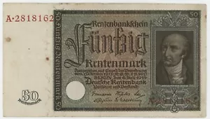 Germany 50 RentenMark 6-7-1934 Pick 172 VF+ Circulated Banknote Ref 162 - Picture 1 of 2