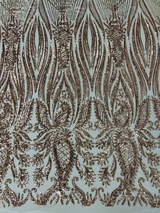 SPEAR - Design Sequins Embroider 4 Way Stretch Mesh Fabric By Yard - Picture 1 of 5