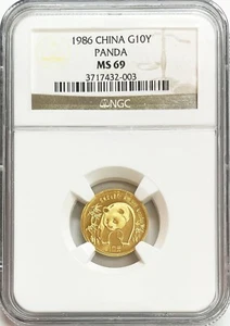 1986 GOLD CHINA 10 YUAN PANDA 1/10 OZ COIN NGC MINT STATE 69 - Picture 1 of 2
