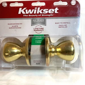 Juego de manijas de puerta Kwikset Hall & Closet latón pulido dorado nuevo sellado - Imagen 1 de 3