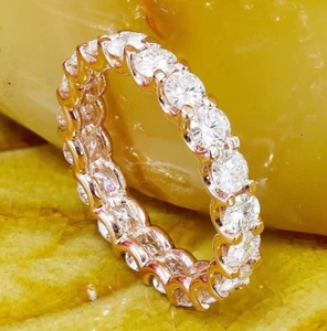 14k solid rose gold round cut moissanites band eternity style ring prong 2.00ctw - Picture 1 of 10