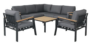 Teak Holz Eck Lounge Set Sitzgruppe Gartenmöbel Garnitur Alu Gruppe Sofa hoch e