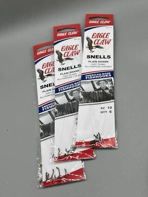 Lot of 3 | EAGLE CLAW Size 10 Snells Plain Shank Fishing Hooks 6-Pack / 18 Total - Image 1 of 4