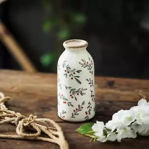 Ceramic Rustic Farmhouse Vase, Holly Pattern Flower Vase for Home Decor, Ideal S - Picture 1 of 12