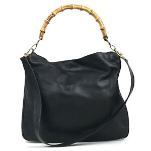 GUCCI Bag Handbag Bamboo 001 1577 001998 Black 2way Authentic