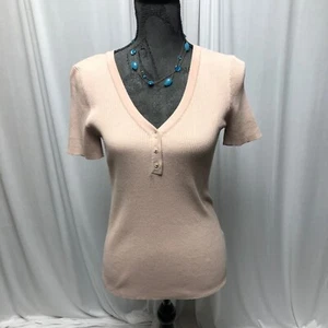 Mystree Knit Top Womens Size Medium Pink Short Sleeve V-Neck Comfy Sweater NEW - Picture 1 of 7