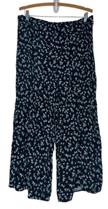 J Jill Womens Blue Ditsy Floral Wide Leg Split Pants Size L Elastic Waist - Picture 1 of 7