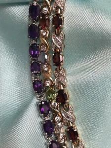 Vintage Silver Tone Amethyst Multi Colors Tennis Bracelet Box Clasps Need Repair - Picture 1 of 14