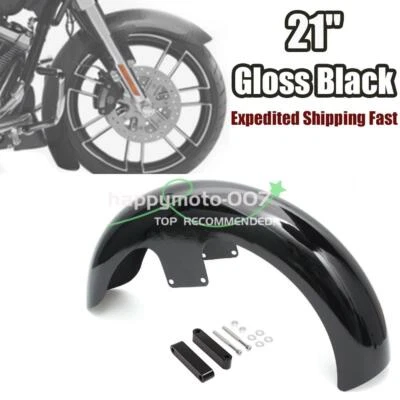 Guardabarros delantero envolvente de rueda negro brillante de 21"" para excavadoras Harley Touring Street Glide Foto 1 de 4