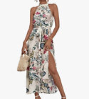 Floerns Womens Sleeveless Halter Neck Vintage Floral Print Maxi Dress Multi