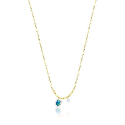 14K Yellow Gold Necklace With Diamond & Opal Rare Gift Elegant Jewelry Meira T - Image 1 of 4
