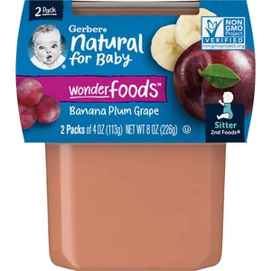 Natural for Baby, Wonder Foods™, 2nd Foods®, Banana Plum Grape, 2 Pack, 4 oz - Picture 1 of 3