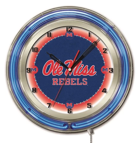 Ole Miss Rebels HBS Neon Blue College Battery Powered Wall Clock (19") Cover