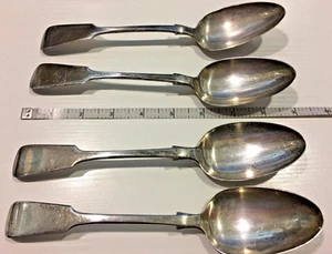 Set di 4 antichi cucchiaini da portata in argento sterling Punzone 9" 235 grammi OLANDESE - Foto 1 di 16