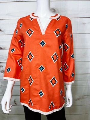 Tommy Hilfiger Mujer Túnica Talla M Coral Argyle Bordado Lino y Algodón Top Foto 1 de 4