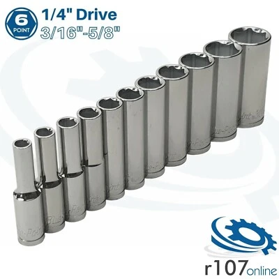 Blue Point 1/4" AF Imperial Deep Socket Set 3/16"-5/8" - As sold by Snap On - Image 1 of 3