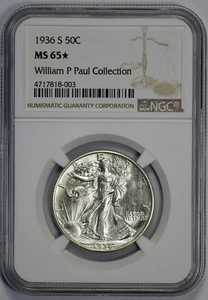 1936-S Walking Liberty 50c Silver Half Dollar NGC MS 65* Looks Proof Like - Picture 1 of 4