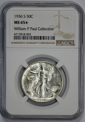 1936-S Walking Liberty 50c Silver Half Dollar NGC MS 65* Looks Proof Like - Image 1 of 4