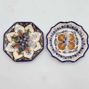 Godinger Dessert Plate Hand Painted Cobalt Blue Yellow Set Of 2 - Picture 1 of 5