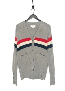 Thom Browne Grey Cashmere Tricolour Stripes Cardigan Sweater - Sz 5 - XXL - Picture 1 of 10