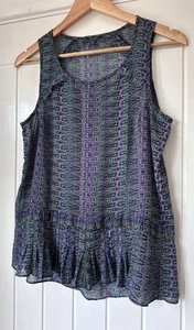 American Eagle Medium Semi Sheer Boho Peplum Sleeveless Tank Top Purple Blue - Picture 1 of 12