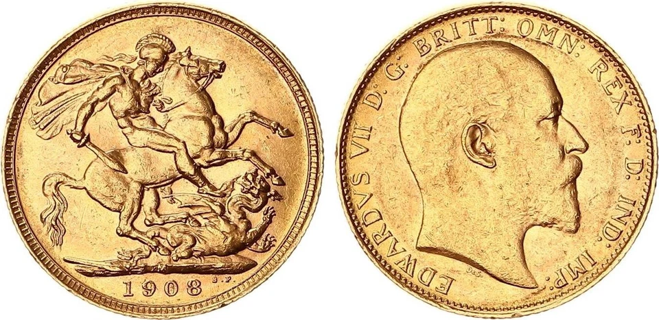 英国 1 Sovereign 黄金 1908 Eduard Vii。 XF 133717 — 第 1/1 张图片