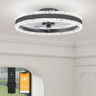40CM Smart LED Ceiling Fan, 6 Speeds, Dimmable 3000-6500K, Black - Image 1 of 4