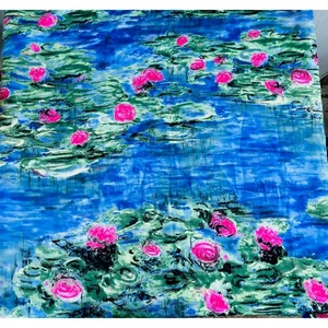 100 Prozent Seide Schal mit Quadrat Claude Monet Malerei "Lilien" 35x36,5 - Bild 1 von 3