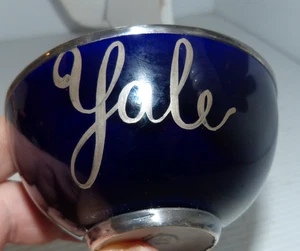 RARE Antique Yale University Silver Overlay Cup & Saucer Cobalt Blue Lenox - Picture 1 of 15