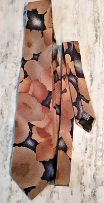 Corbata vintage Hugo Boss Italia 100 % seda abstracta floral azul y marrón, 3 1/2" de ancho Foto 1 de 4