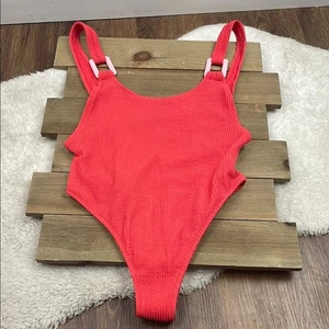 Aerie NWOT Crinkle Birthday Scoop Cheekiest One Piece Swimsuit Resort Red - Picture 1 of 7