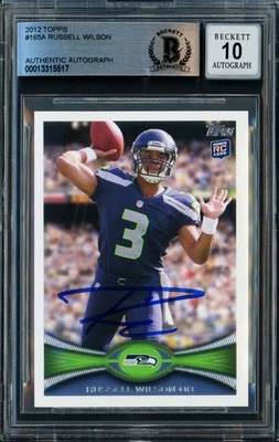 SALE! Russell Wilson Auto 2012 Topps RC 165 Seattle Seahawks Auto GM 10 Beckett - Image 1 of 2