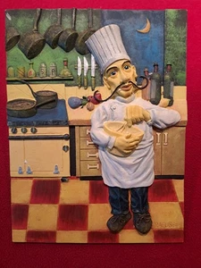 Bistro Kitchen Art Artistic Original Italy Italian Chef Resin Cafe Artist RAFUSE - Picture 1 of 4